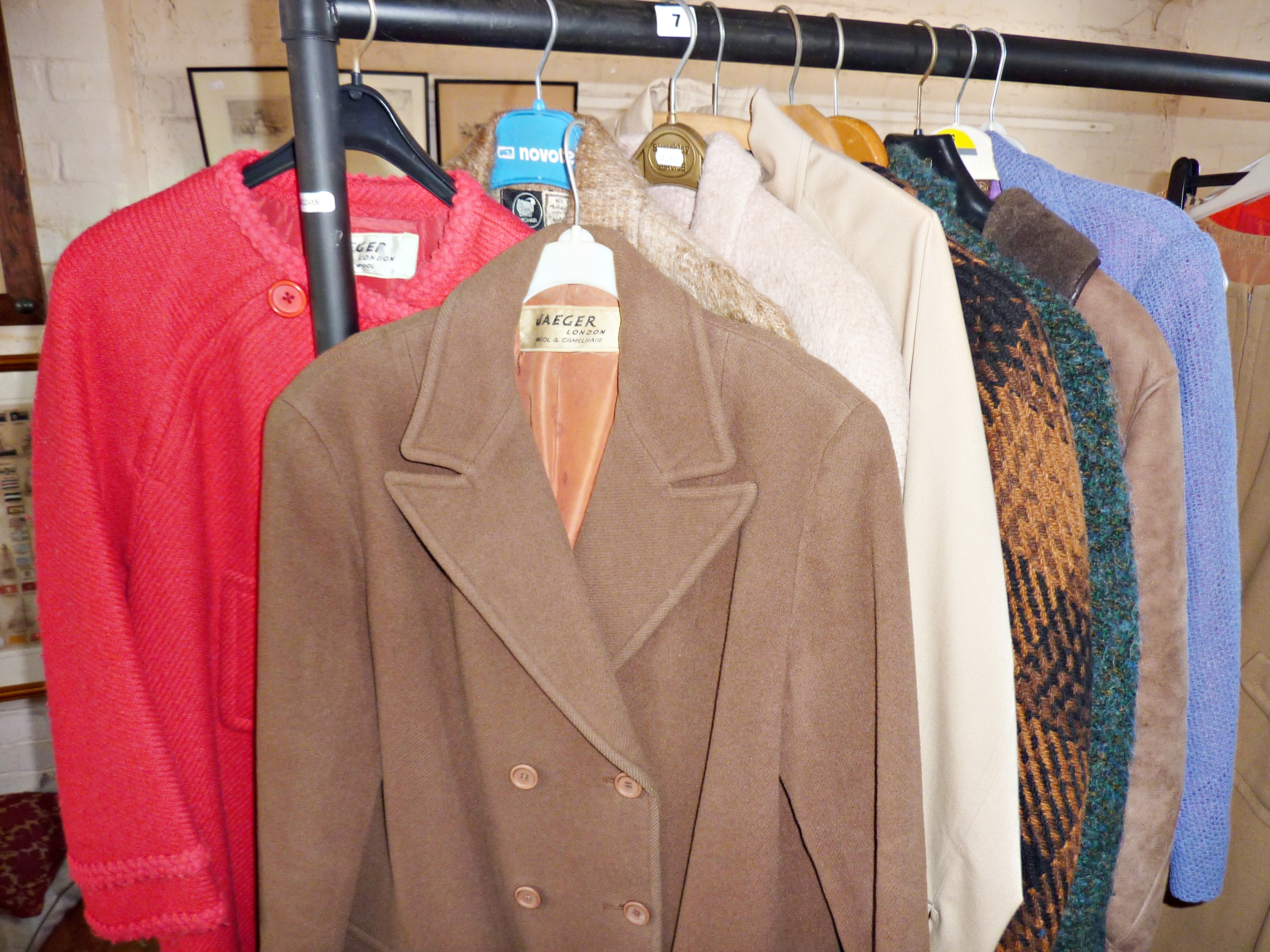 Vintage clothing:- eight ladies vintage coats - makers include Jaeger, Aquascutum and Burberry, plus