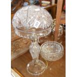 Heavy cut-glass table lamp & shade