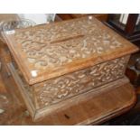 Victorian fretwork oak offertory box