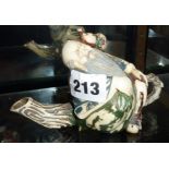 19th c. Chinese painted ivory figurative 'teapot-style' large netsuke