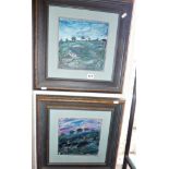 Two impressionistic oil landscapes in wood frames by D. Robinson (20th c.)