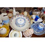 Blue & white china, old commemorative plates from Weymouth & Woolacombe, stoneware, jugs and strange