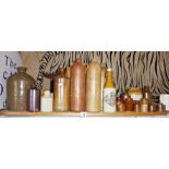 Stoneware flagons, gin bottles, ink bottles, a ginger beer bottle from Hay & Sons Aberdeen, and a