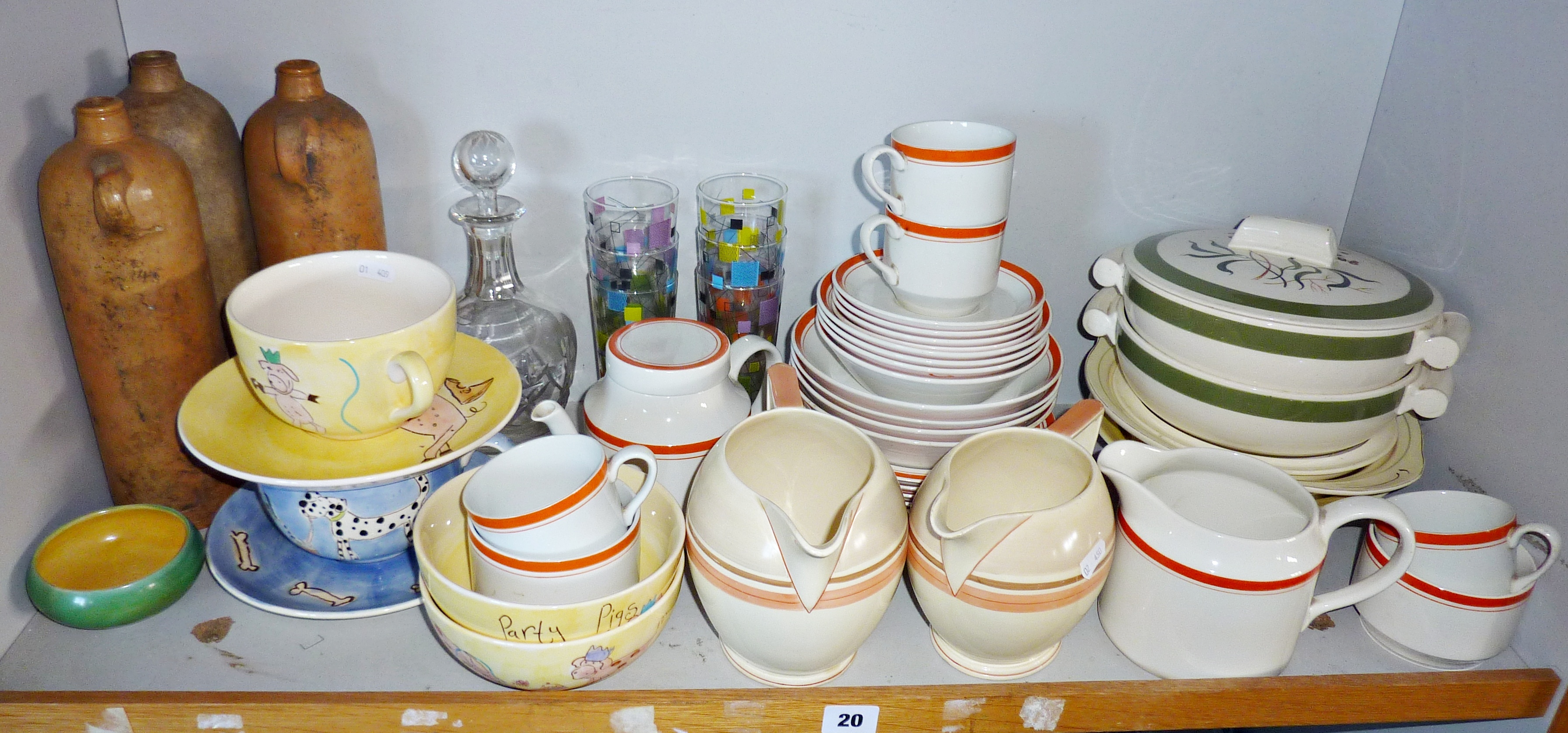 Grindley "Green-Gables" pattern tureens, and early Habitat dinner/teaset with orange stripe