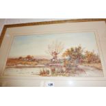 E. LEWIS watercolour painting of a rural scene