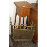 Edwardian oak plant stand, and a Victorian brass firescreen