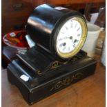 Victorian black marble drum mantle clock with French movement