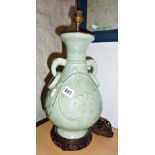 Large Chinese celadon lamp base