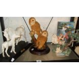 Beswick Parian "Spirit of Affection" horse figures, a Barn Owl pair by Country Artists, and a