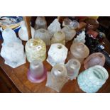 Large quantity of glass light shades, some Art Deco (17)