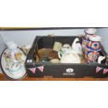 Shelf of ceramics including child's teaset, a Susie Cooper teapot (A/F) etc