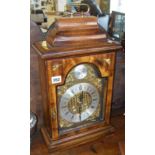 20th c. arch-topped bracket clock with brass dial & silvered chapter ring in walnut case