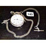 Late 19th c. hallmarked silver key-wind pocket watch. Elgin National Watch Co, with chain & keys