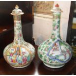 Two Chinese Canton bottle vases with lids (A/F)