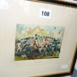 A Victorian print depicting cock fighting, published by Sherwood & Co 1816