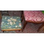 Fabric-covered footstool, and another