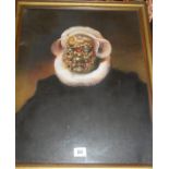 David DENISON (b.1939-) acrylic portrait titled verso "Rembrandt Forgery", 20" x 16"