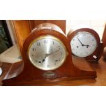 Oak-cased 'Napoleon hat' mantle clock, and another oak-cased clock