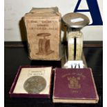 The Digby Spring Letter Balance with box, and a Festival of Britain Silver Crown in box