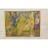 Arlie PANTING (1914-1989) oil on canvas titled "Figures & Pillars", 12" x 16", signed & dated 1985