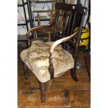 19th c. elbow chair with bobbin-turned back rails & upholstered seat on turned legs