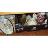 Shelf of ceramics including child's teaset, a Susie Cooper teapot (A/F) etc