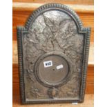 19th c. repousse silvered clock face having arched top and 4.5" dial surrounded by classical