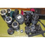 Praktica BC1 camera with eleven lenses