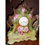 Large Victorian floral-painted china mantle clock