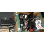 Two boxes of assorted cameras & accessories