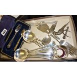 Silver-plated cutlery, soup spoons etc, and a silver child's fork