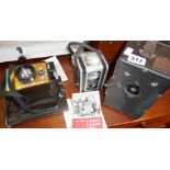 Old box camera, Kodak Duaflex camera, and a Polaroid Land Camera - the Colour Swinger