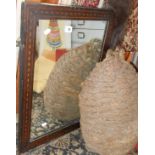 19th c. inlaid mahogany rectangular mirror, and an old ropework boat fender