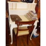 Edwardian white painted ladies writing table on elongated cabriole legs with pigeon holes to upper