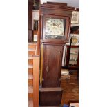 8-day Grandfather clock with painted dial, oak case and movement (in pieces)