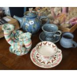 Emma Bridgewater cup & saucer, Studio pottery teapot (A/F) with matching cup & saucer, Ann Lee