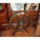 Turned 6-spoke wood & brass fishing boat wheel