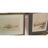 19th c. watercolour of Portland - from the Chesil Beach, dated 1831, and a similar titled "On The