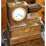 Unusual 19th c. French cigar lighter clock with marquetry panels & a match holder in urn on turned