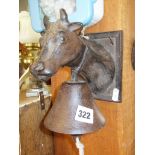 Cast iron wall-mounted 'cow's head' dinner bell