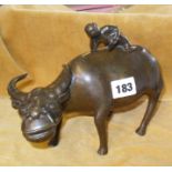 19th c. Chinese bronze figure of a buffalo with a boy on its back