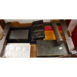 Victorian leatherbound watercolour paint box, a similar box for chalk drawing equipment, and a