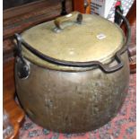 Large 19th c. brass lidded cooking pot with wrought iron handle