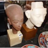 Egyptian painted plaster bust of a woman, and a reproduction of an Egyptian marble head on wood