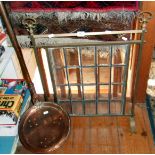 Victorian brass & glass firescreen, and a copper warming pan