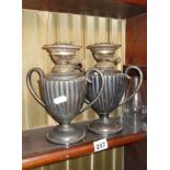 Pair of Victorian silver plated two-handled oil lamp bases