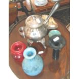 Assorted items including candle holders and spirit burner