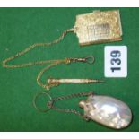 French gilt chatelaine aide memoir & pencil inset with amethyst, together with a Continental