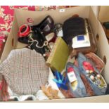 Box of shoes, scarves etc including brush set, together with wax jacket & an Army jacket