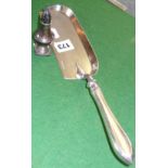 Silver pepperette and a Victorian silver-plated crumb scoop